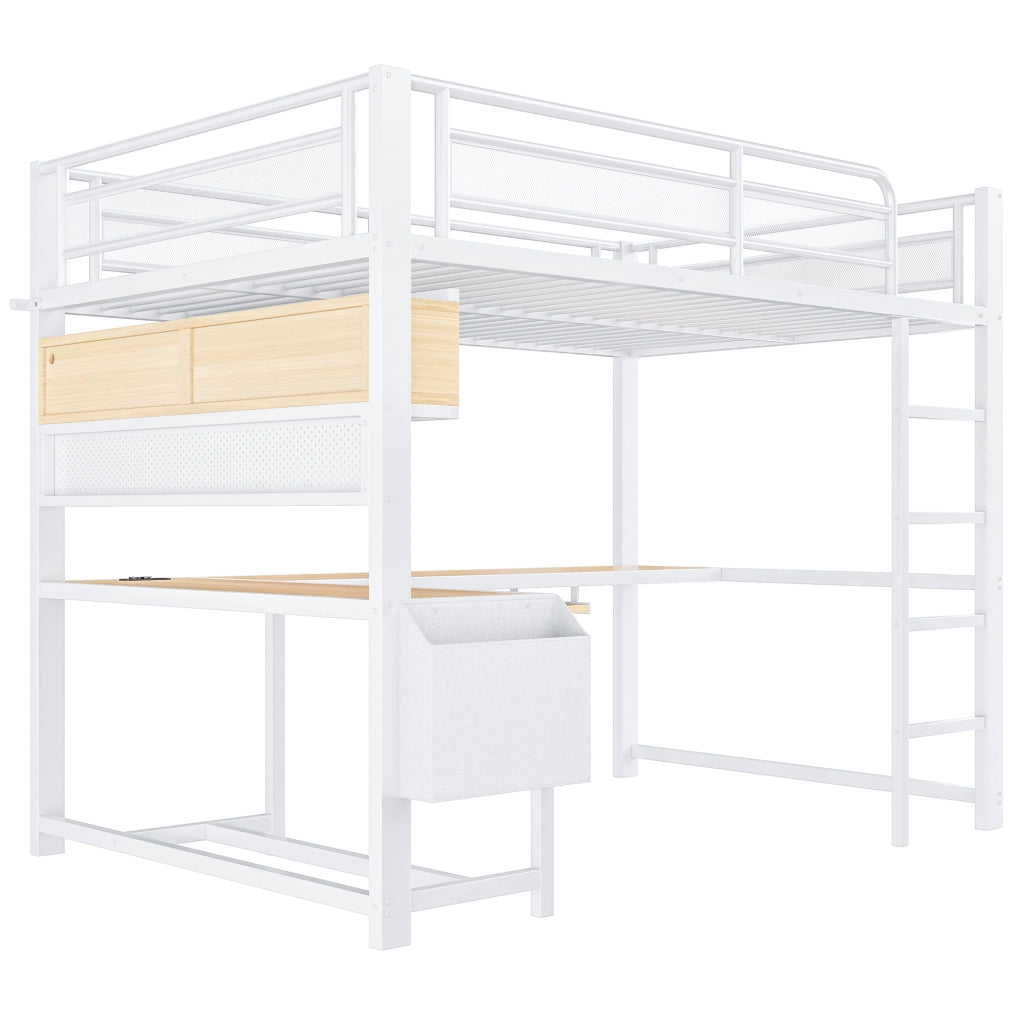 LETTO A soppalco 140x200 cm con scrivania LED USB MDF metallo bianco