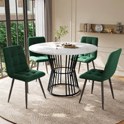 Tavolo da Pranzo Rotondo con 4 Sedie ¨C MINIMAL ¨C Piano Bianco MDF, Gambe Metallo Nero, Velluto Verde, 100cm