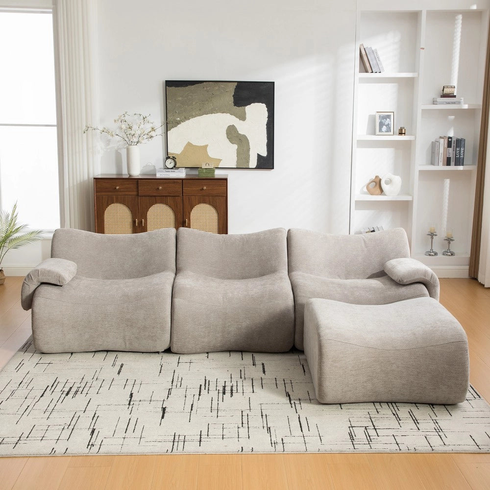 Divano Modulare in Tessuto Chenille ¨C MINIMAL ¨C Grigio, Morbido, Soggiorno