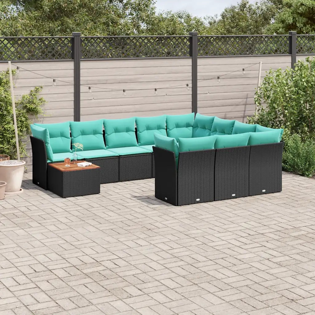 Set Divani da Giardino 11 pz con Cuscini in Polyrattan Nero
