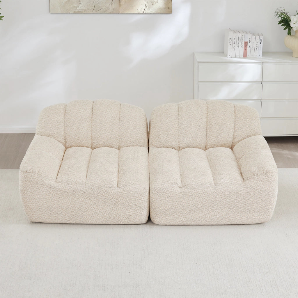 Divano modulare 2 posti senza montaggio con seduta profonda e braccioli ergonomici in pile granulato beige bianco