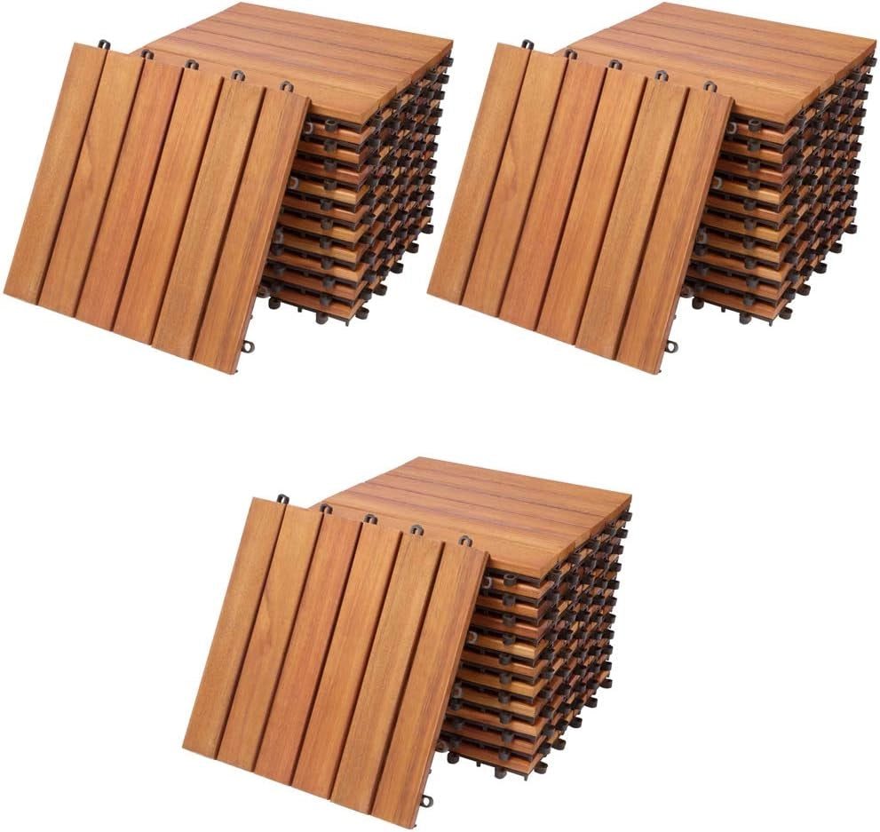 CASARIA Piastrelle in legno di eucalipto 33pz Certificato FSC Mattonelle 3m² sistema ad incastro 30x30cm giardino terrazza balcone piscina sauna pavimentazione