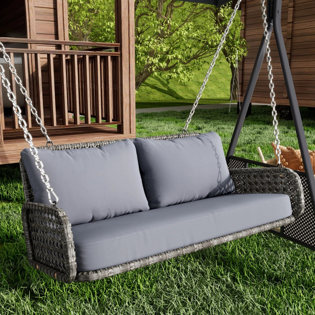 Dondolo da Giardino Doppio in Polyrattan con Cuscini ¨C MINIMAL ¨C Grigio, 2 Posti, 320 kg