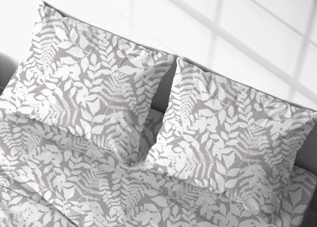 Completo Lenzuola Letto In 100% Cotone Made Italy Disegno Natura - Piazza E Mezza - Beige