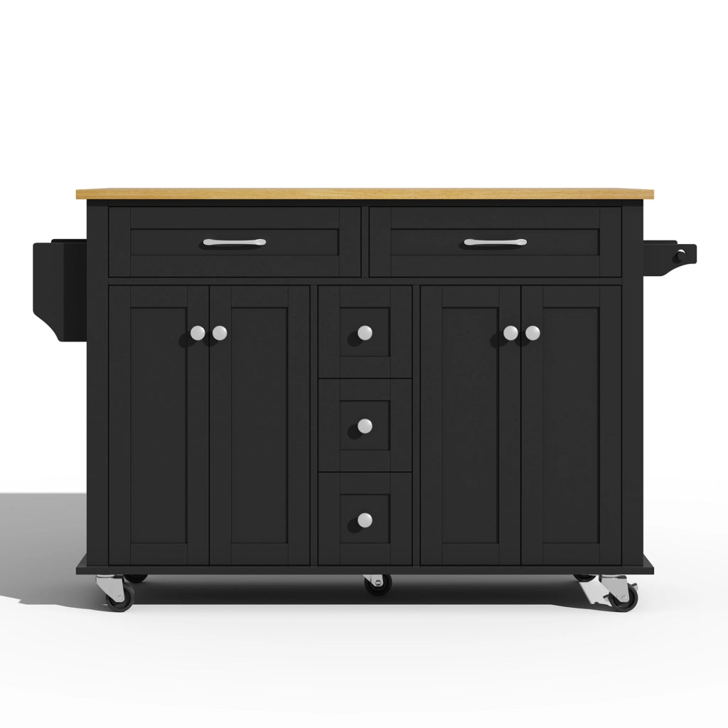 Carrello da cucina estensibile con piano ribaltabile; cassetti e ruote; MDF nero naturale