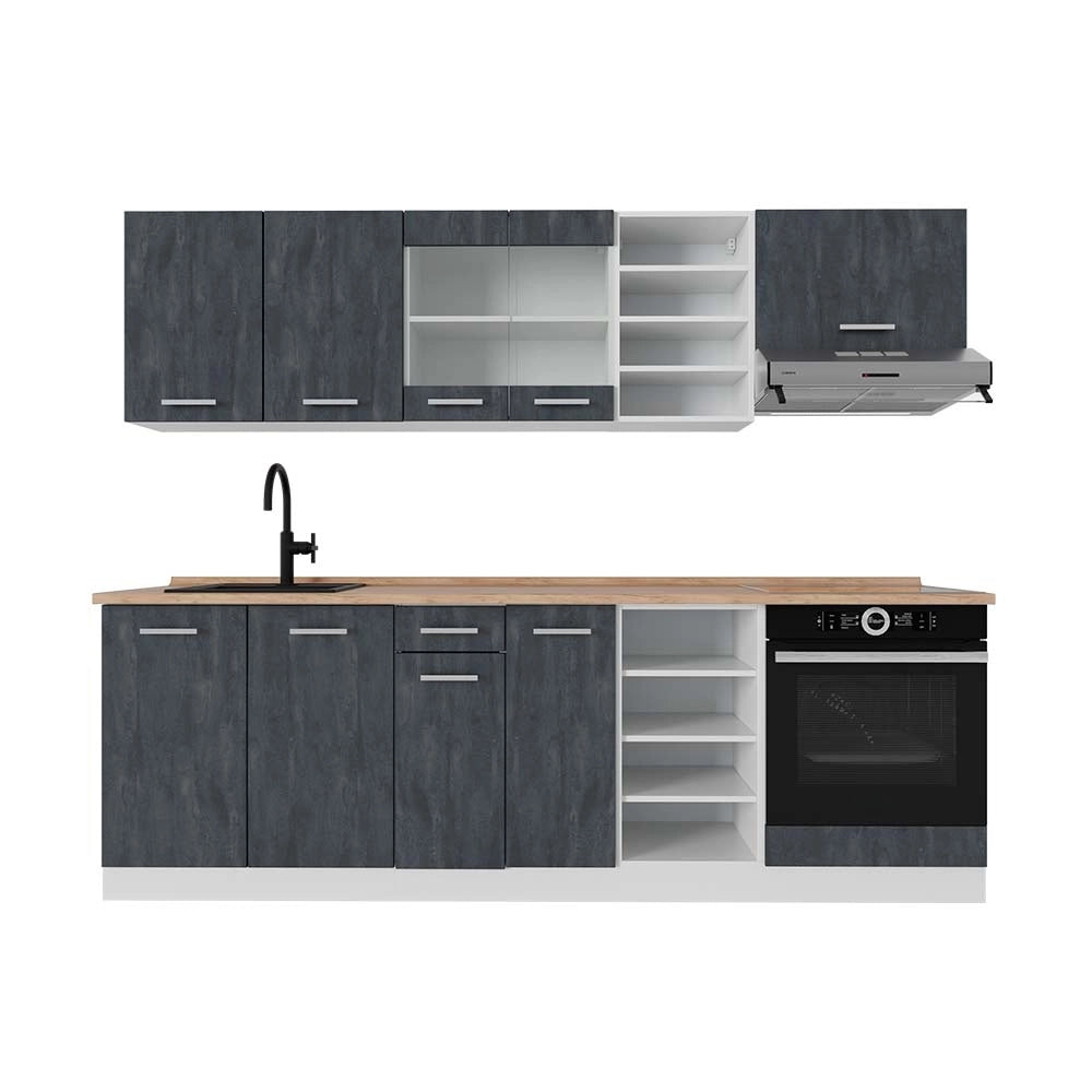 Cucina componibile R-Line Calce nera/Bianco 240 cm PT Rovere Vicco