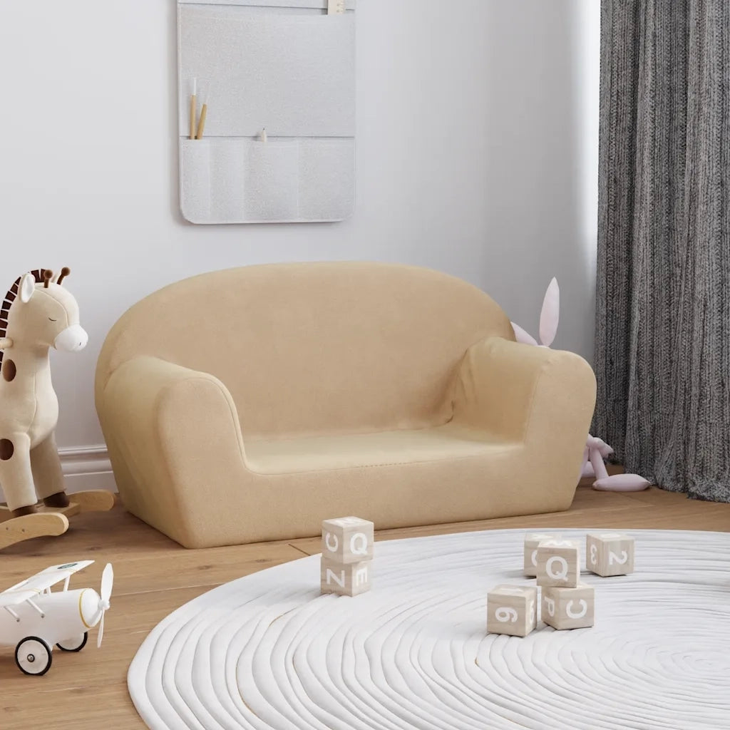 Divano per Bambini a 2 Posti-Sofa-Divanetto Crema in Morbido Peluche 425533