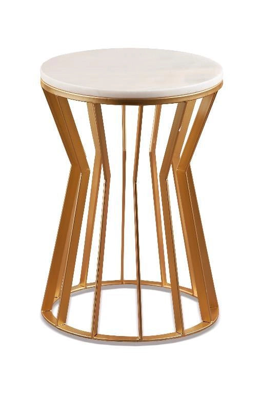 Tavolino Decorativo Casa Struttura Oro in Ferro e Ripiano in Marmo 35 x 50 cm