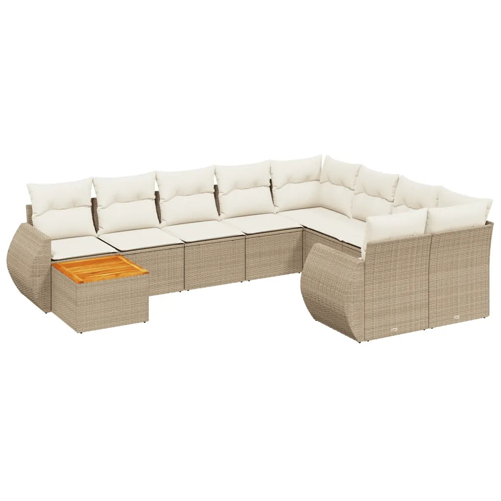Set Divano da Giardino 10 pz con Cuscini Beige in Polyrattan