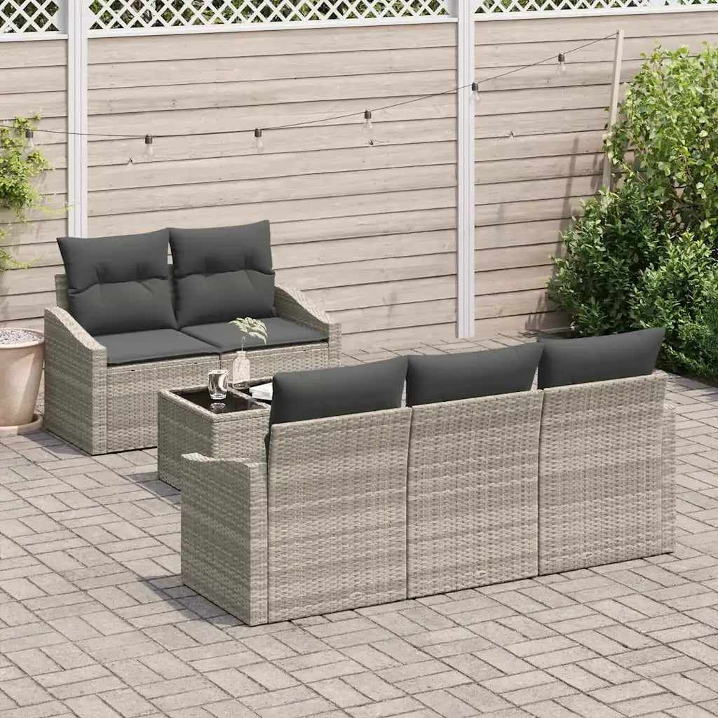 Set di divani con cuscino 6 pcs Grigio chiaro polyrattan