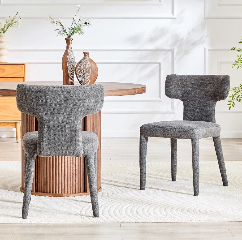 Set di 2 sedie da pranzo con schienale a T in tessuto grigio