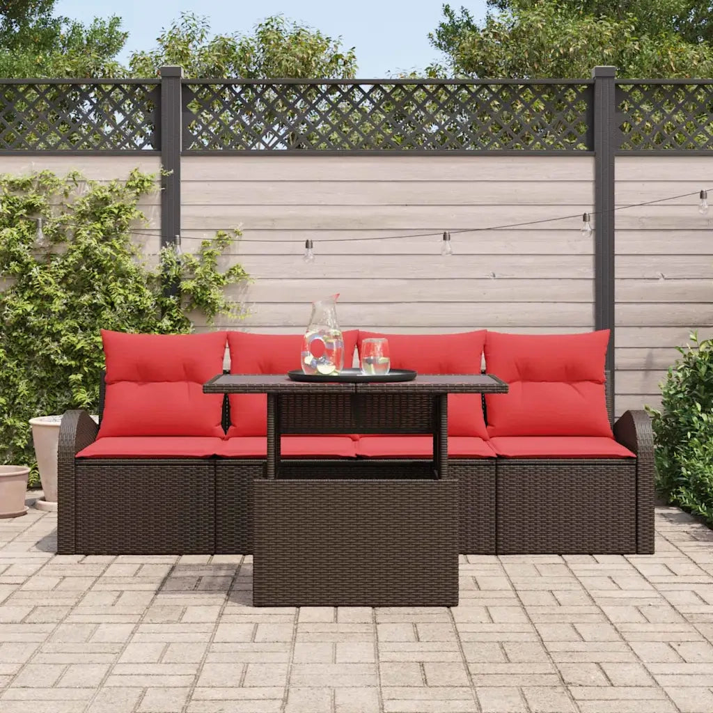 Set Divano da Giardino 5 pcs Marrone Rattan in Polipropilene