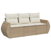 Set Divano da Giardino 3 pz | Set Salotto da Giardino con Cuscini Beige in Polyrattan