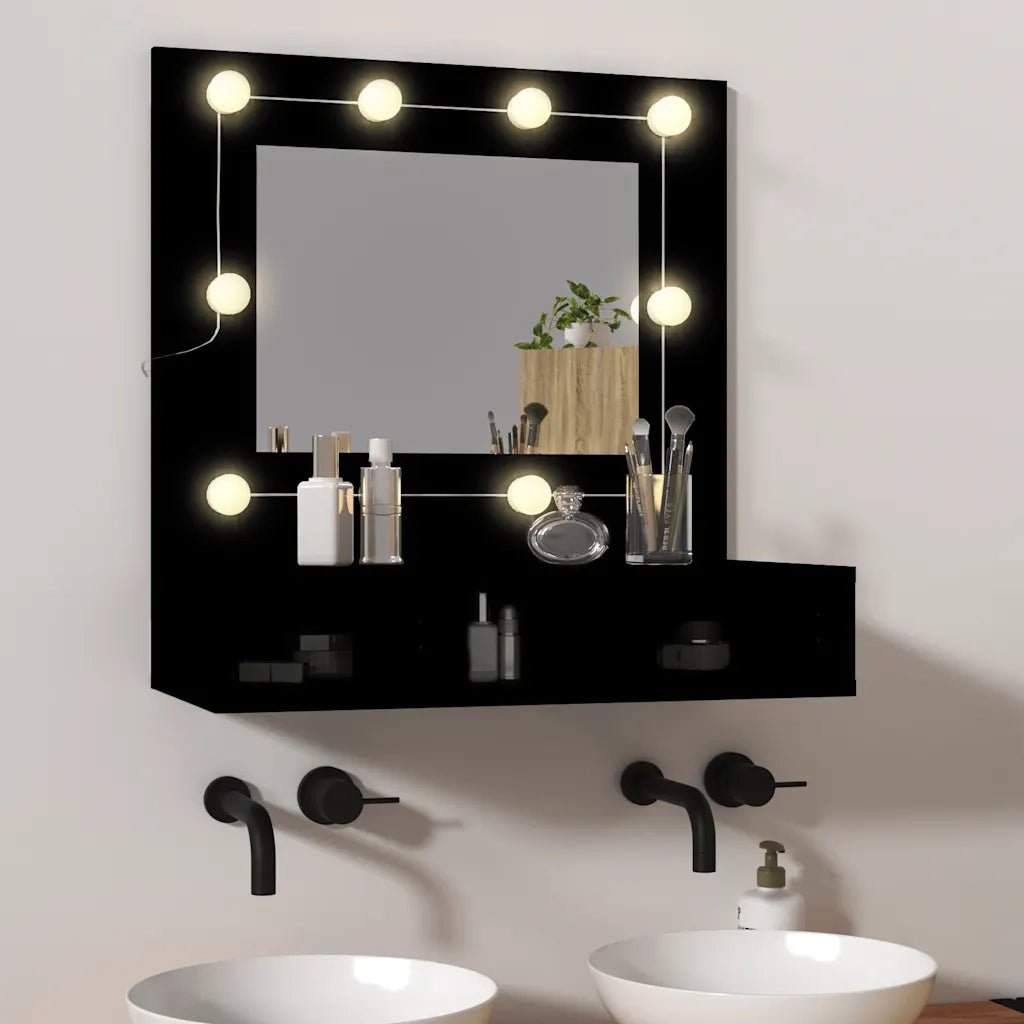 Mobile a Specchio | Armadio da bagno con LED Nero 60x31,5x62 cm