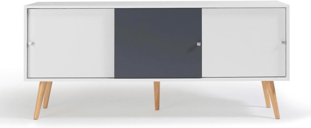 Credenza bassa scandinava a 3 ante EFFIE da 135 cm in legno bianco e grigio