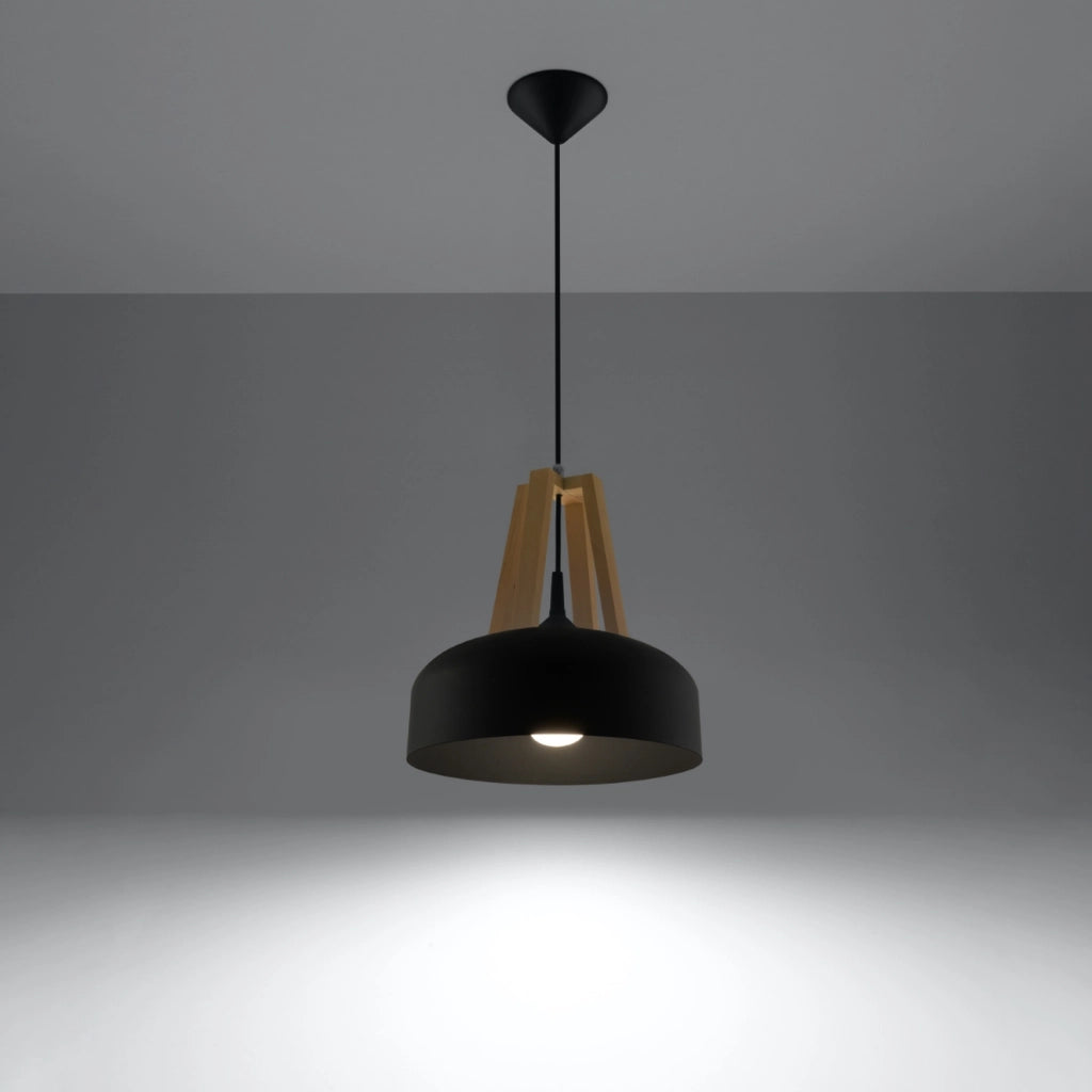 Lampada a sospensione Kupola nera legno Ø30 E27 Pure Lume