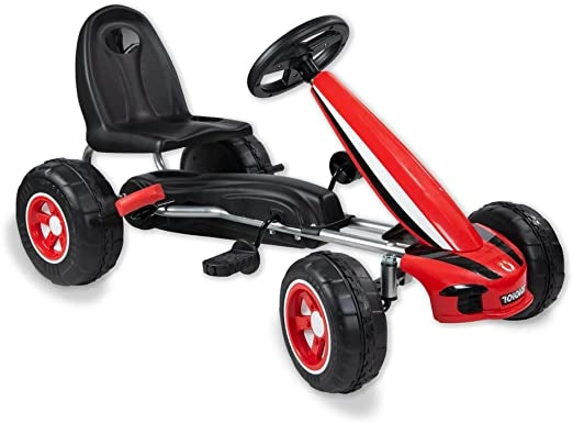 Go Kart a Pedali Per Bambini Bambini Pedali Kart Sedile Go-Kart 3-8 Anni Regolabile Giocattolo GoKart rosso con Freno Ma