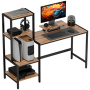 Scrivania con scaffale a 4 ripiani e supporto monitor ¨C Minimal ¨C Marrone 90x50x