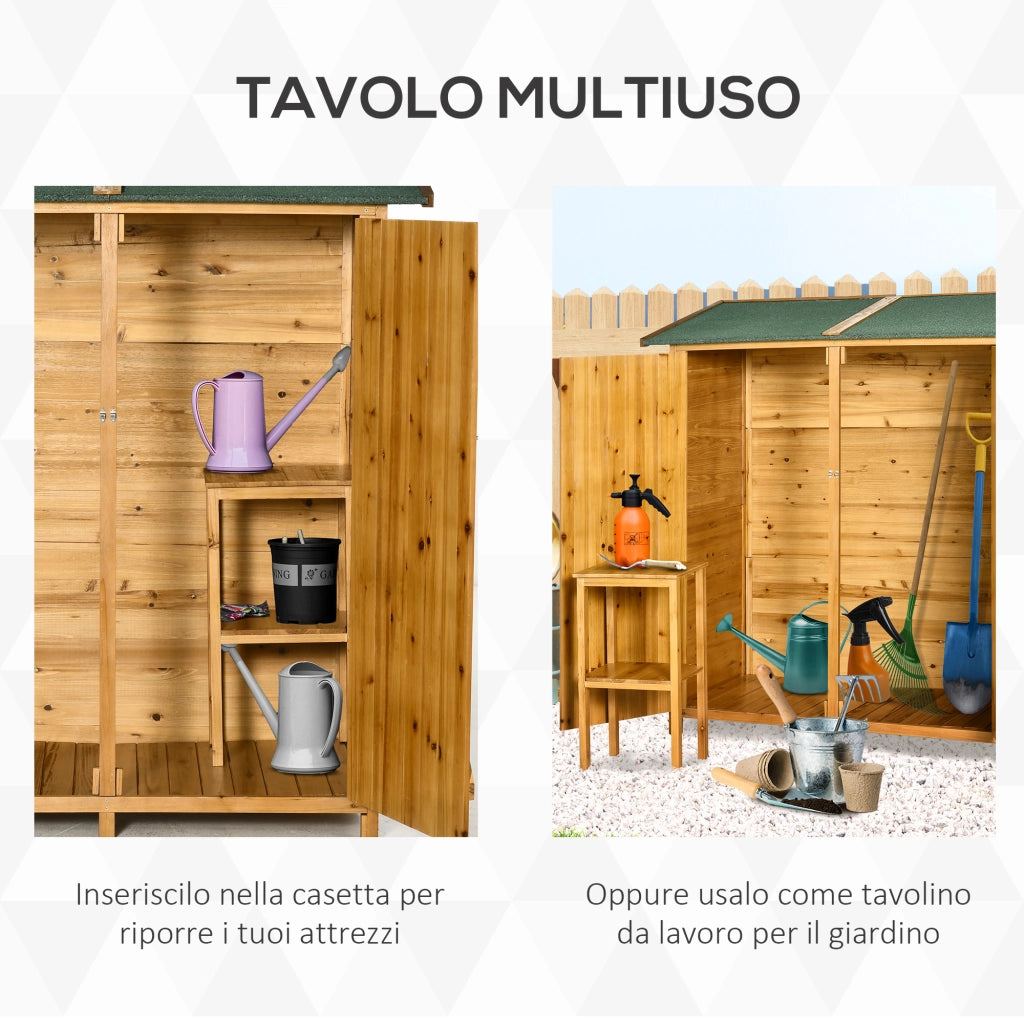 EasyComfort Casetta da Giardino in Legno a 2 Ante con Sgabello Alto a 2 Ripiani e Tetto Idrorepellente, 140x75x157 cm