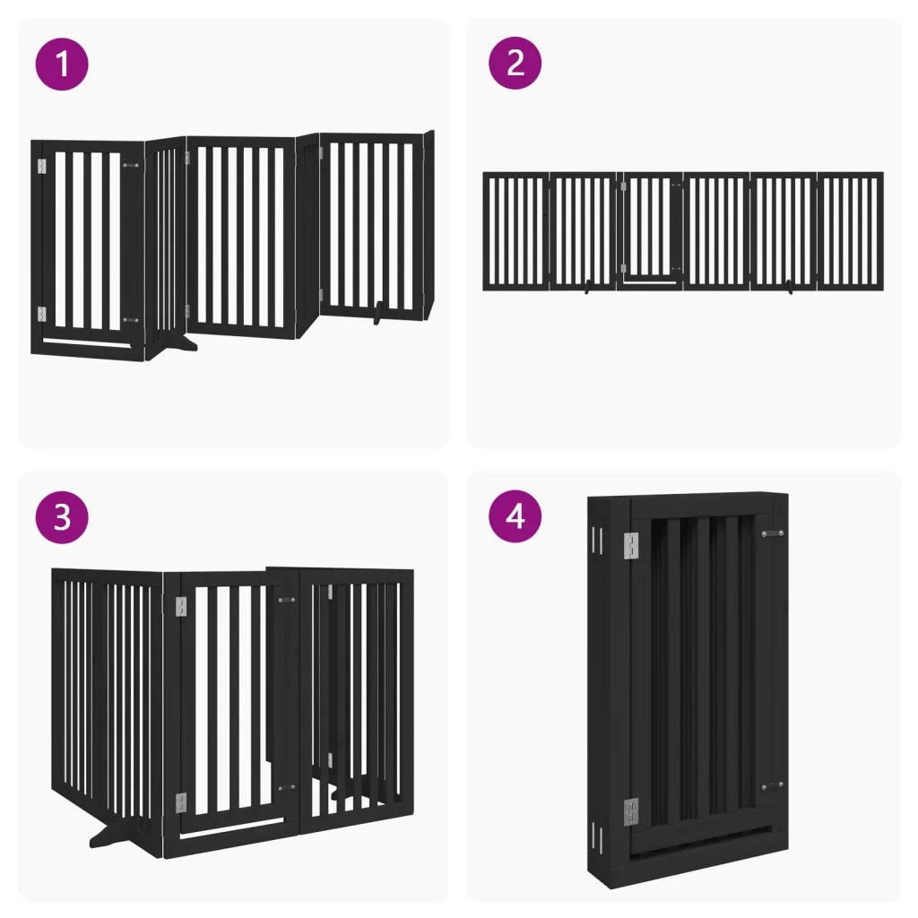 Cancello per Cani Porta Pieghevole Nero 6 Pannelli 300cm Pioppo CFW2802536