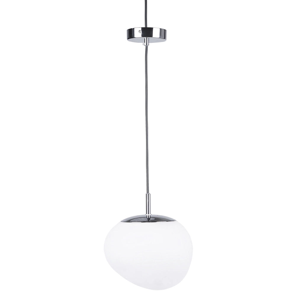 Lampada a Sospensione Vetro Bianco Elementi Argento Forma Irregolare 1 Luce Moderna