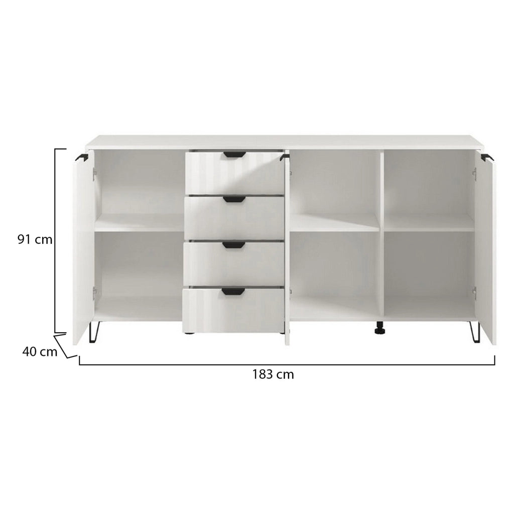 Madia Paglieta, Credenza 3 Ripiani, 182.5x40x90.5h cm Bianco