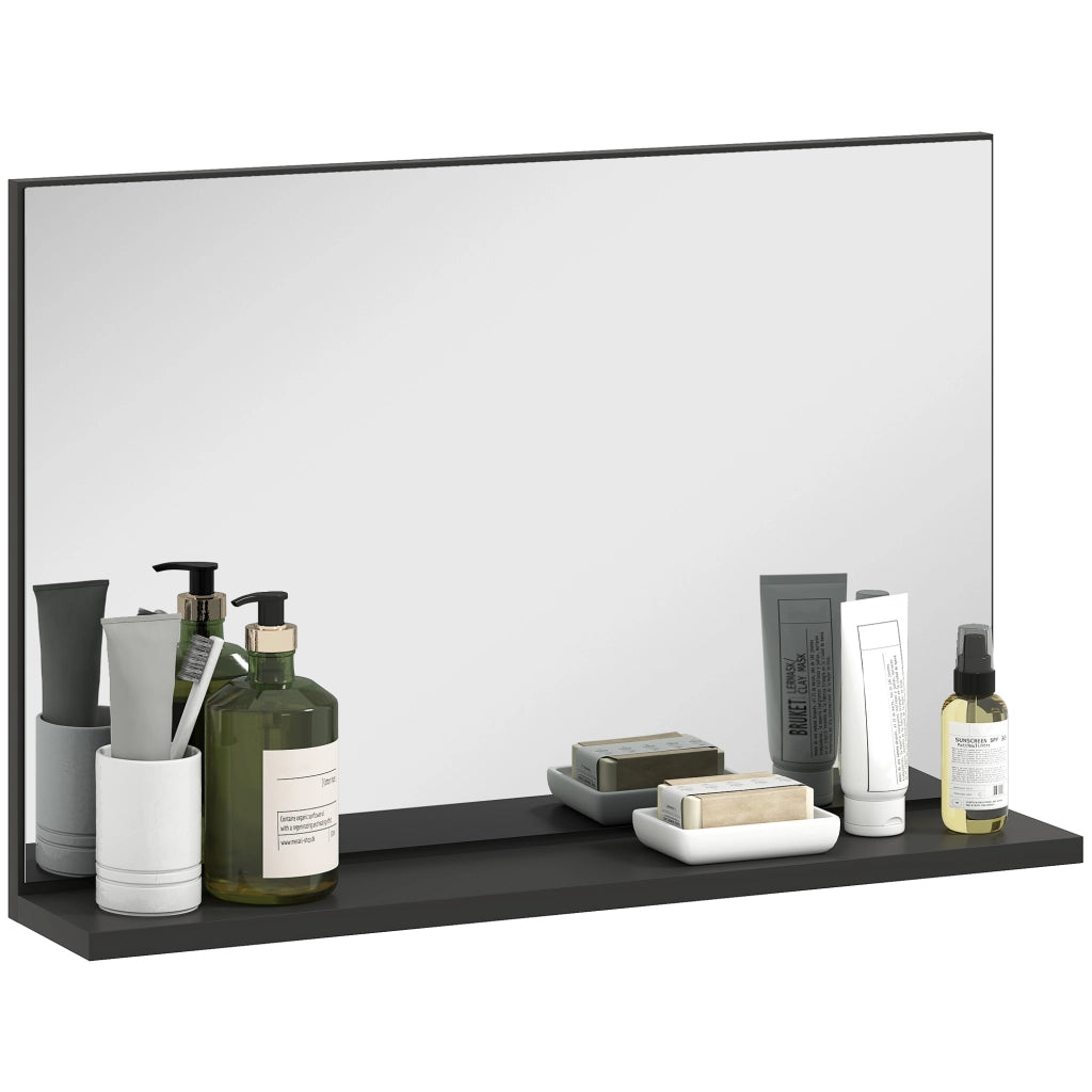 Specchio Bagno da Parete con Mensola Design Moderno e Multiuso, 60x12x40 cm, Nero