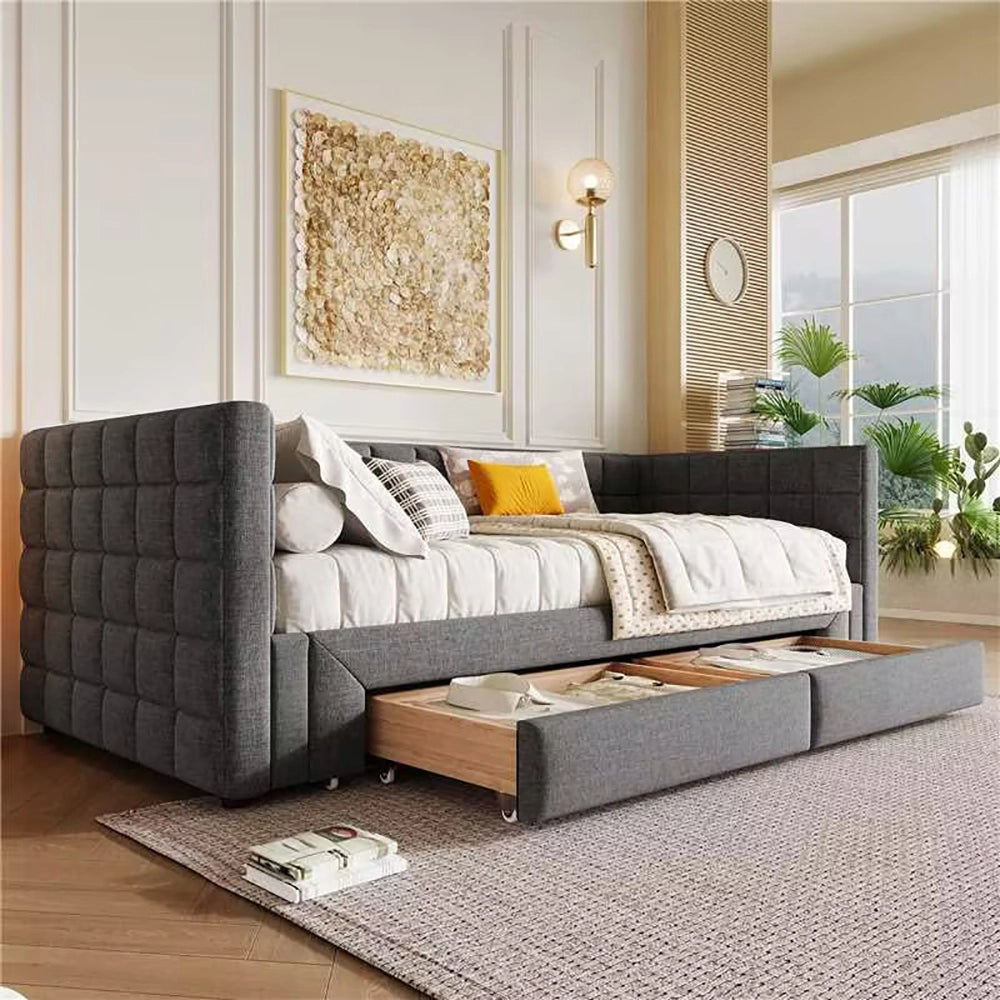 Divano letto - Xylo - 90x200 cm estendibile 2 cassetti grigio