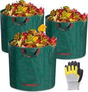 Sacchetto per Giardino, 3 x 272 L Sacchi di Rifiuti per Giardino Realizzati con Tessuto di Polipropilene Resistenti all'Acqua (PP), Sacchi di Foglie Auto Sostentanti e Ripiegabili, Sacchetto per Giardino con 1 Paio di Guanti da Giardino