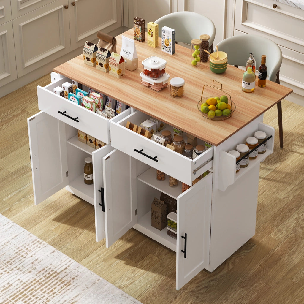 Carrello da Cucina con 2 Cassetti; 4 Ante; Piano Ribaltabile e Portaasciugamani; in MDF; 120x46x91;5 cm
