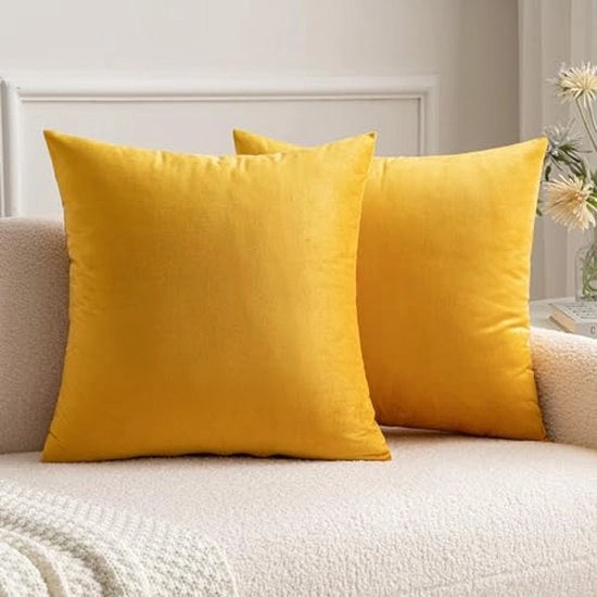 Set di 2 cuscini in tessuto liscio decorativo quadrato, cuscini per divano, camera da letto, auto, arancione, giallo, 40x40 cm