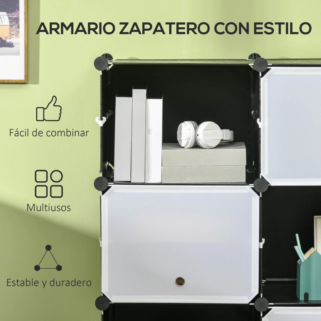Armadio Portatile Modulare in Plastica con 12 Cubi ¨C zephmum ¨C 125x32x125 cm Nero Bianco