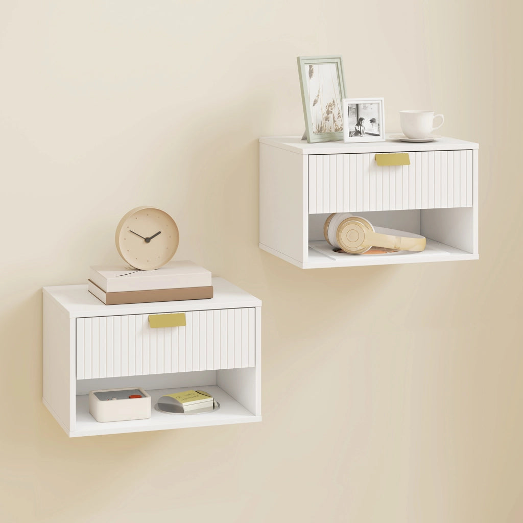 Comodino a muro con cassetto e ripiano ¨C Zephmum ¨C Bianco 40x30x25 cm