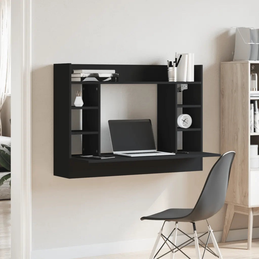 Scrivania | Tavolo da Ufficio a Parete Nera 105x48x75 cm in Legno Multistrato