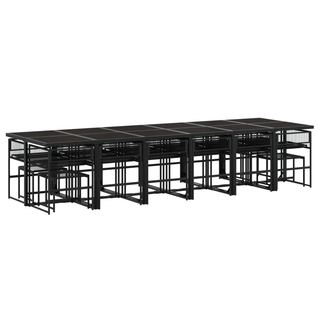 Set da Pranzo da Giardino 17 pz Nero in Polyrattan