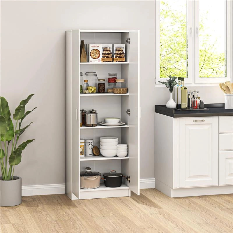 MOBILE MULTIUSO MODERNO CON 5 RIPIANI E LIVELLI REGOLABILI IN LEGNO 60X31.5X165 CM BIANCO