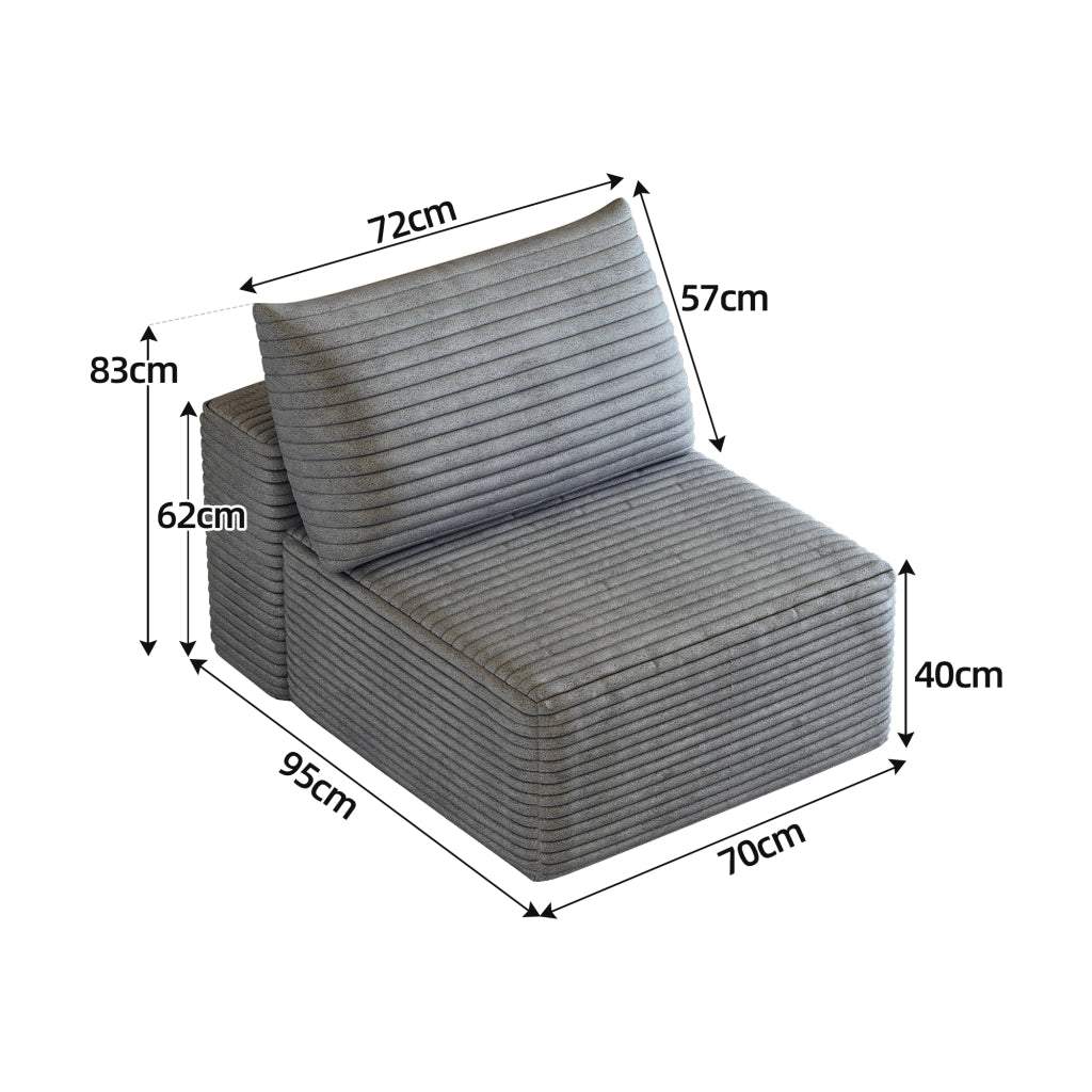 DIVANO Modulare con chaise longue reversibile in tessuto a coste grigio