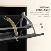 Scarpiera Salvaspazio a 3 Cassetti con Ripiani Regolabili su 2 Livelli, in Legno, 60x23.5x115 cm, Nero