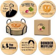 Set di 6 piedini per bicchieri con supporto per The Office, decorazione per la cucina con tema della serie TV The Office Funny Set, con supporto per piedini, decorazione per la cucina Dunder Mifflin, piedini con tema Michael Scott