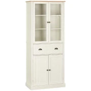 Mobile Dispensa a 5 Livelli con Cassetto Centrale in MDF e Truciolato, 76x40x182.5 cm, Bianco Crema