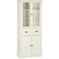 Mobile Dispensa a 5 Livelli con Cassetto Centrale in MDF e Truciolato, 76x40x182.5 cm, Bianco Crema