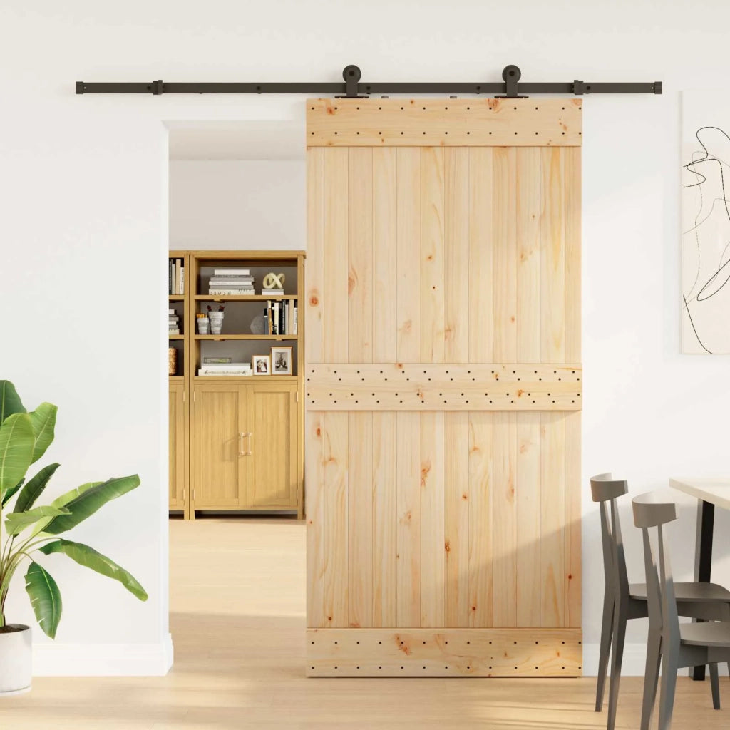 Porta scorrevole NARVIK Naturale e Nero 100 x 210 cm (213,5 cm)