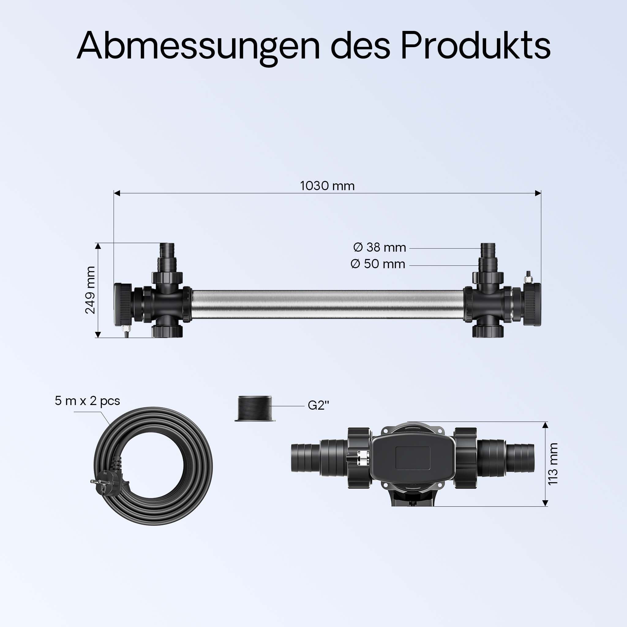 CUV-772 Chiarificatore UV per laghetto, acciaio inox, Sterilizzatore con lampada 72W