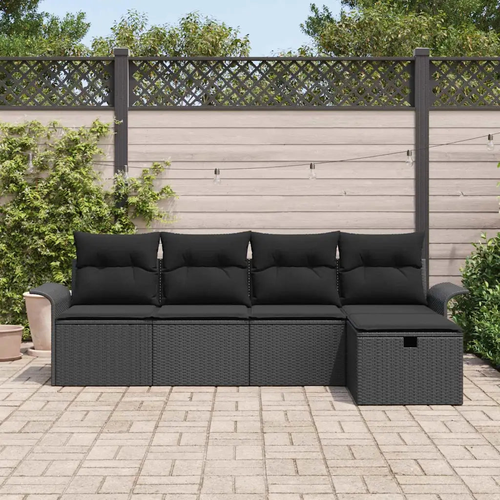 Set Divano da Giardino con cuscino 5 pcs Nero polyrattan