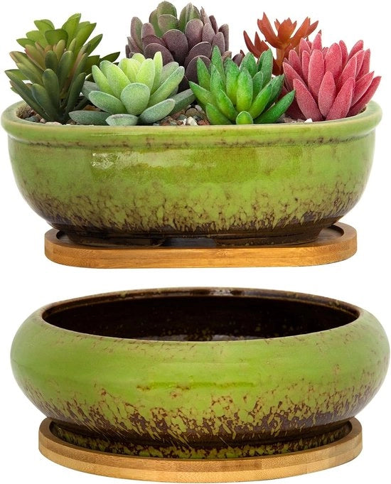Pannelli di pianta in ceramica con drenaggio - Eleganti e funzionali - 2 pezzi - Verde - Ceramica