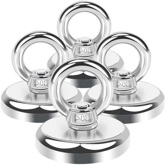 Magnetismo Plus - Forte magnete Neodymium per pesca con magneti - 45 kg - presa extra - viti oculari - diametro 32 mm - 4 pezzi