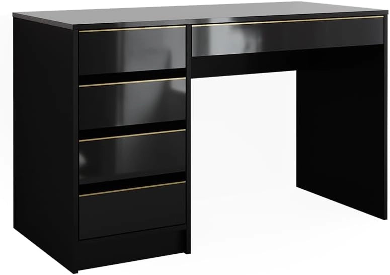 Tavolo da toilette Sherry, Nero/oro, 120 cm Senza specchio, 5 cassetti per diverse esigenze di conservazione