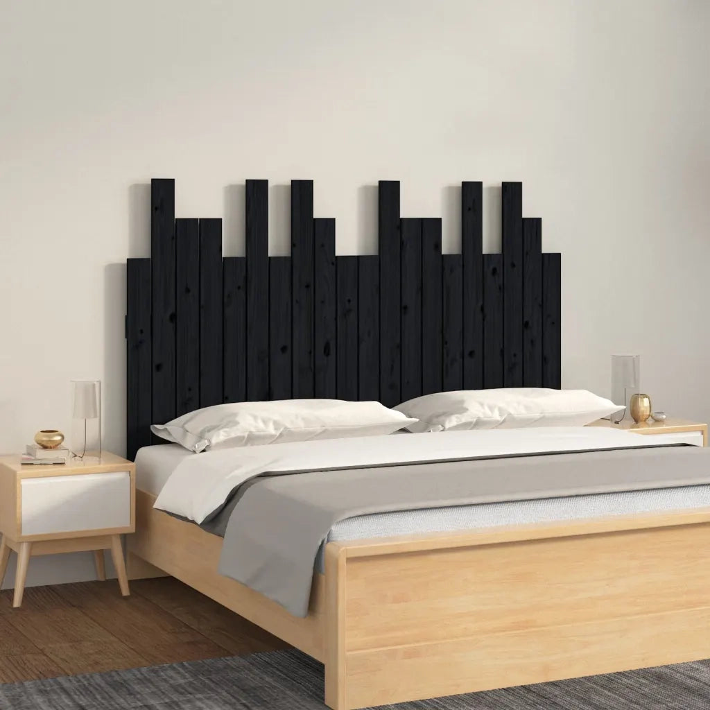 Testiera | Testata da Parete Nera 127,5x3x80 cm in Legno Massello di Pino