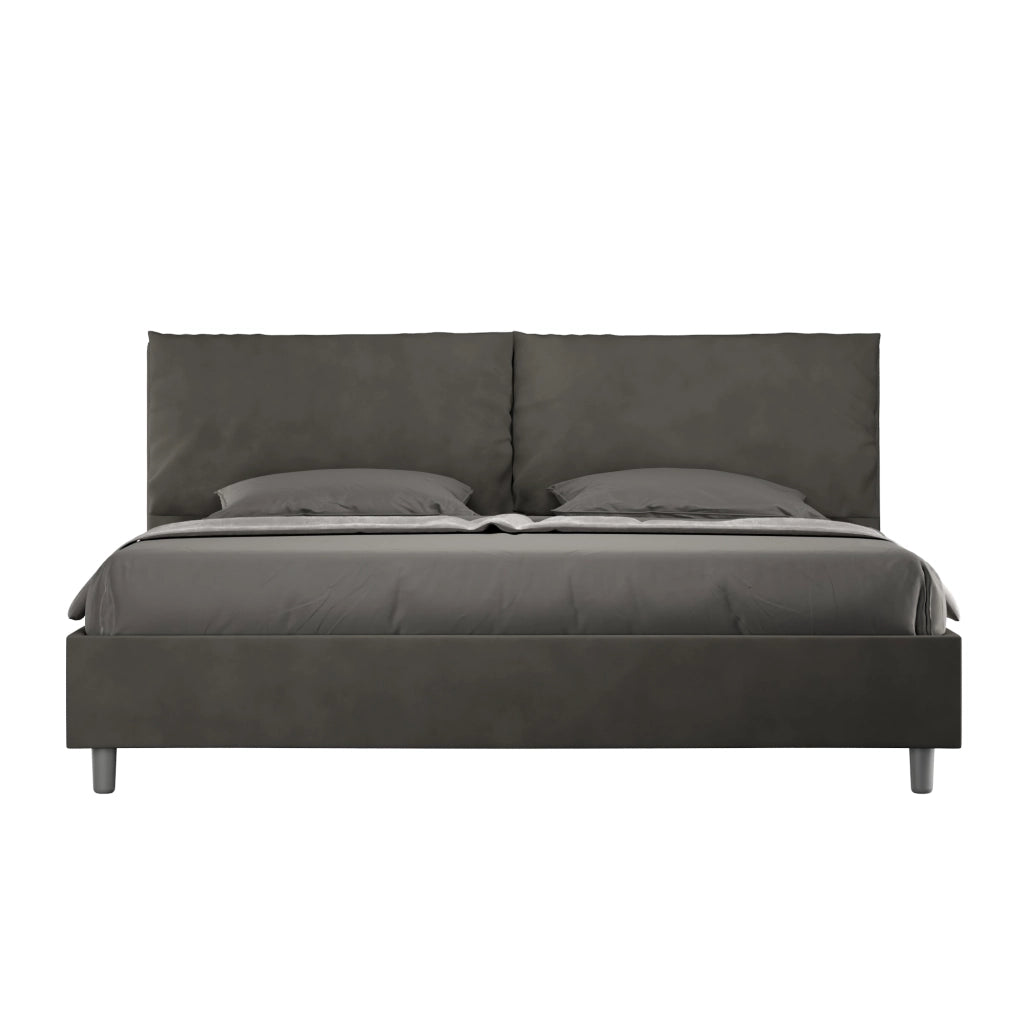 BS COM Letto matrimoniale king size con rete imbottito 200x210 microfibra grigio
