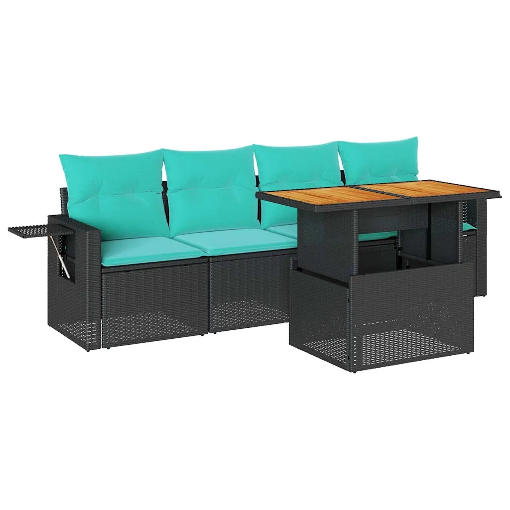 Set Divani da Giardino 5 pz con Cuscini in Polyrattan Nero